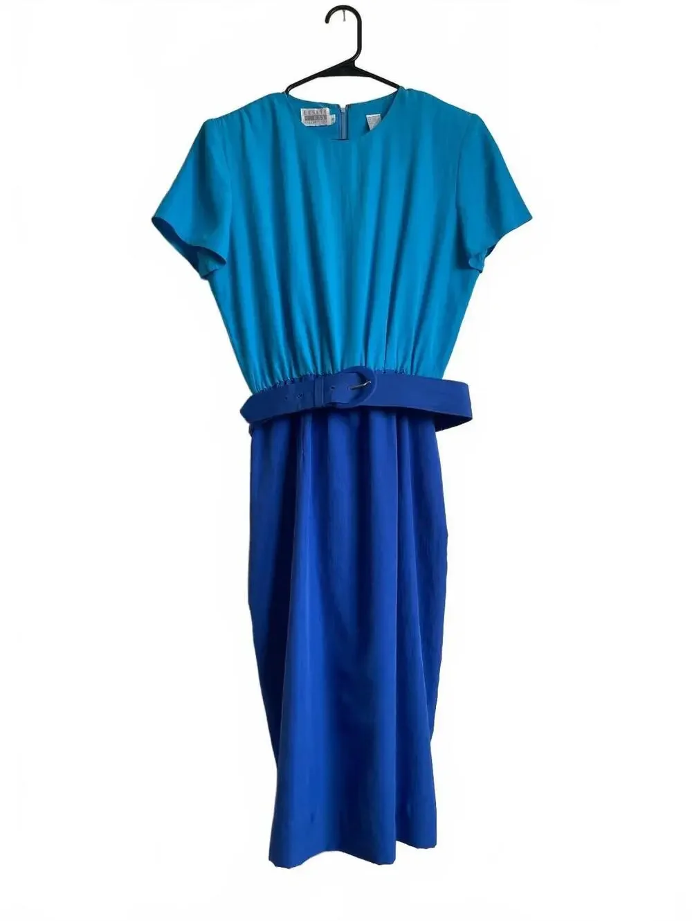 Leslie Fay vintage Two-Tone Blue Dress mod retro pMatching Blazer Belt Size 10